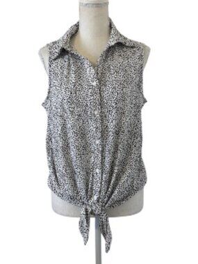 Adrianna Papell Polka Dot Tank Top Blouse Women's Size Large White Black